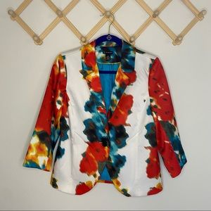 New Directions Multicolored Artistic Collared Blazer Button Front Split Sleeves